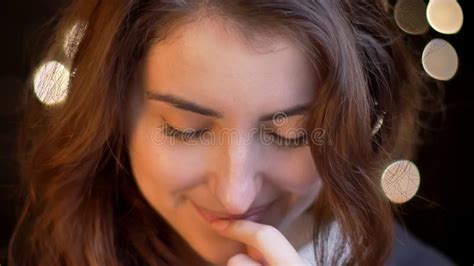 Closeup Shoot Of Young Attractive Caucasian Female Smiling Seductively