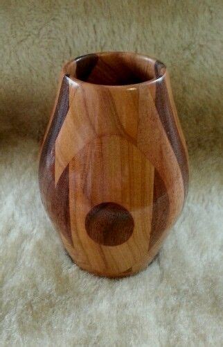 Segmented Turned Vase Made Of Black Walnut And Hickory Wood Turning