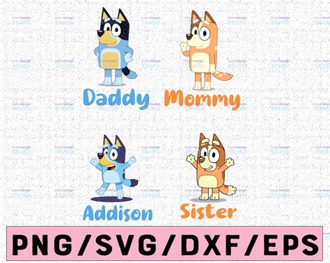Personalized Named Bluey SVG, The Heeler Family Bluey Dad Mom SVG