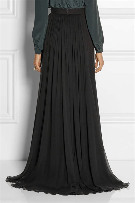 Elie Saab Pleated Silk Chiffon Maxi Skirt In Black Lyst