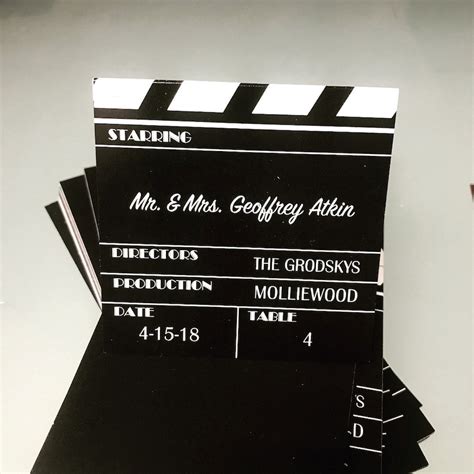 Hollywood Theme Clapboard Place Cards Printed With Guest Name Etsy