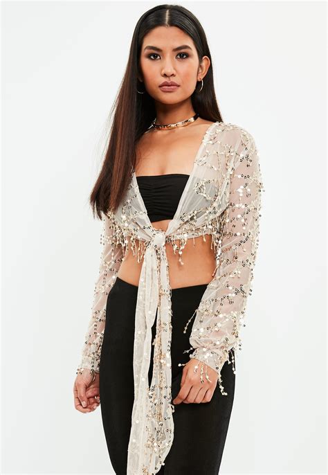 Missguided Synthetic Gold Sequin Mesh Top In Metallic Lyst