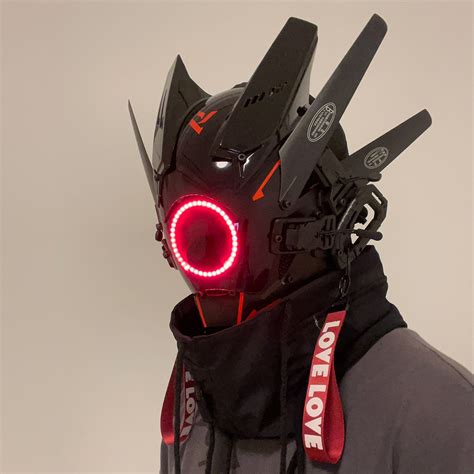 Red Light Black Cyberpunk Mask Helmet Cosplay For Men Led Glowing Punk