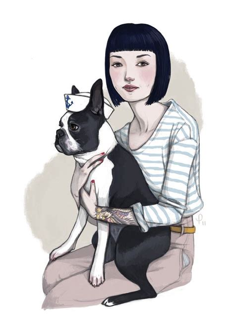 A Drawing Of A Woman Holding A Dog In Her Lap And Looking At The Camera