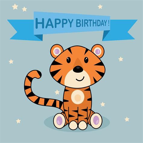Tiger Happy Birthday On A Blue Background Vector Art At Vecteezy