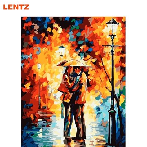 Lover In The Park Rainy Night Diy Oil Painting By Numbers Picture Room