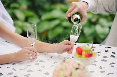 Wedding Couple Champagne Toast Stock Image Image Of People Event