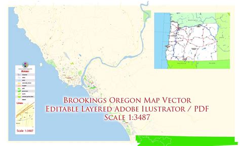 Brookings Oregon Map Vector Exact City Plan High Detailed Street Map