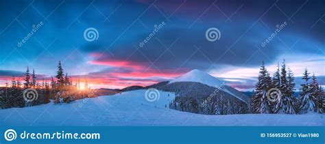 Alpine Mountain Valley Covered With Snow Stock Image Image Of Hoar