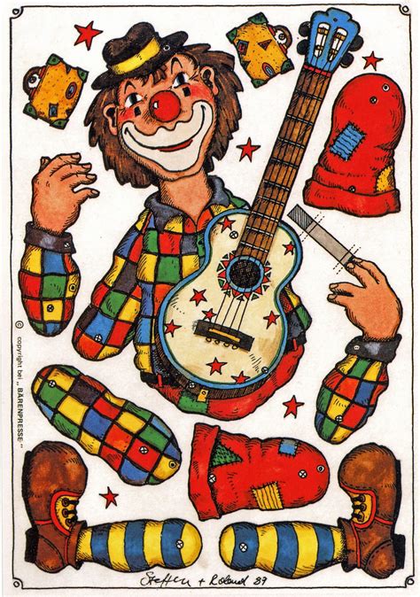 Kostenlose lieferung für viele artikel! Lustiger Clown mit Gitarre Hampelmann Ziehfigur Bastelbogen mit Klammern+ Schnur | eBay ...