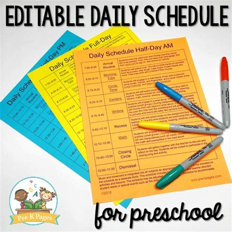 Editable Preschool Daily Schedule