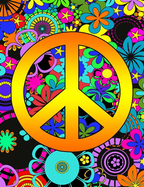 1970s 1960s Retro Hippie Inspired Peace Sign Black Light Style Etsy