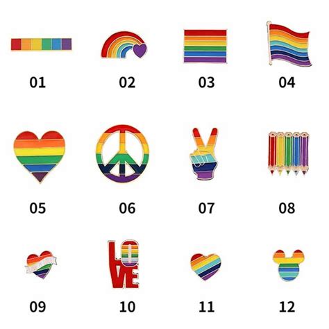 12 Styles Lgbt Flag Rainbow Heart Brooch Peace And Love Enamel Pins Clothes Bag Lapel Pin Gay