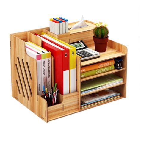 Wooden Desktop Organizer File Rack Office Supplies Books Holder Book