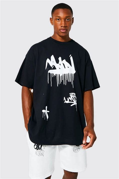 men s oversized graffiti graphics t shirt boohoo uk