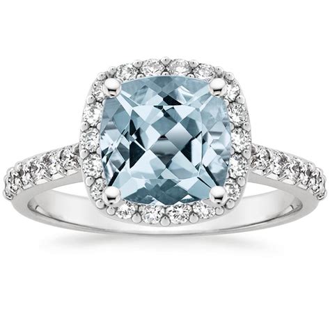 Aquamarine Fancy Halo Diamond Ring With Side Stones 13 Ct Tw In