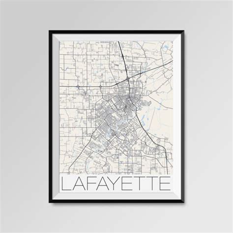Lafayette Louisiana Map Lafayette City Map Print Lafayette