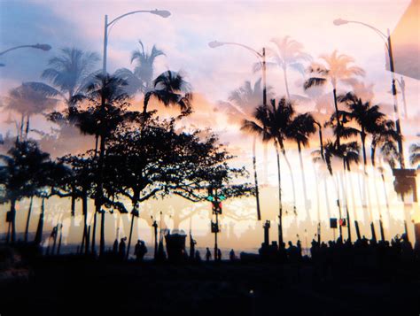 Waikiki Beach Sunset Boardwalk Double Exposure Photograph By Tj Steib