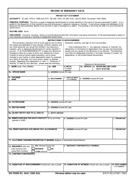 Dd93 Army Fill Out And Sign Online Dochub