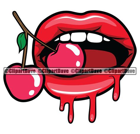 Lips Dripping Biting Cherries Svg Design Sexy Mouth Bite Etsy
