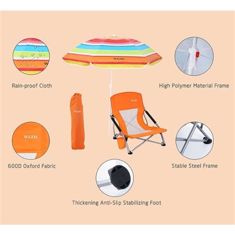 Wgos Low Beach Folding Camping Chair With Detachable Spf 50 Umbrella
