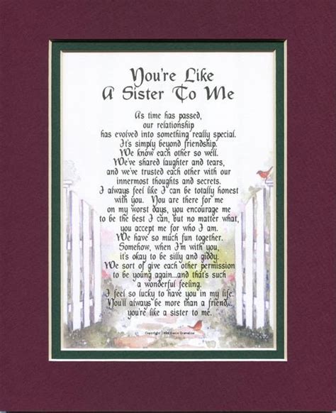 a framed poem with the words you re like a sister to me