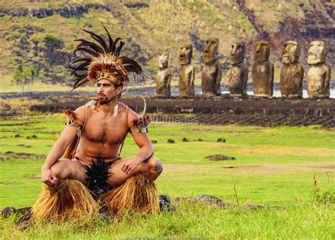 Awl Chile Native Rapa Nui Man In Tradititional Costume