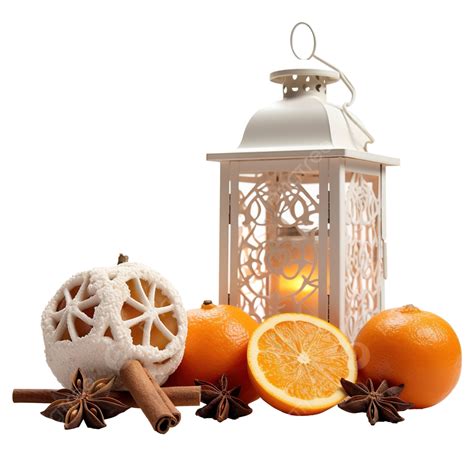 White Lantern With Cookie Orange Cinnamon Apple And Christmas Balls