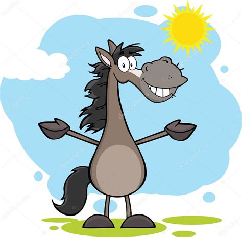 Smiling Grey Horse Cartoon Mascot — Stock Photo © Hittoon 34147303