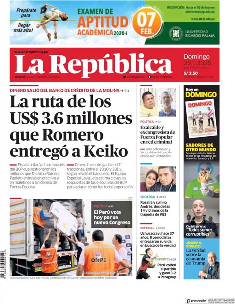 Periódico La Republica Perú Periódicos De Perú Edición De Domingo