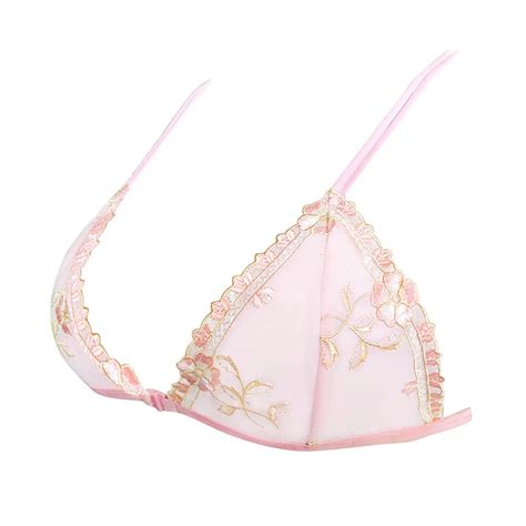 Women S Bra Thin Mesh Sexy Pink Lingeire Lace Bralette Triangle Front Closure Floral Unline Bras
