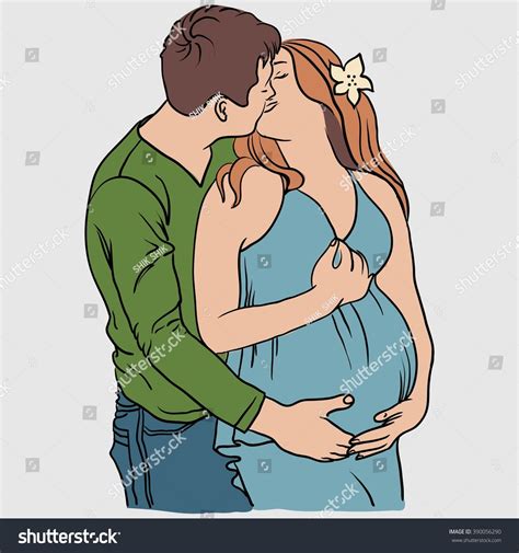 Pregnant Her Husband Free Hand Drawing Stock Vector 390056290