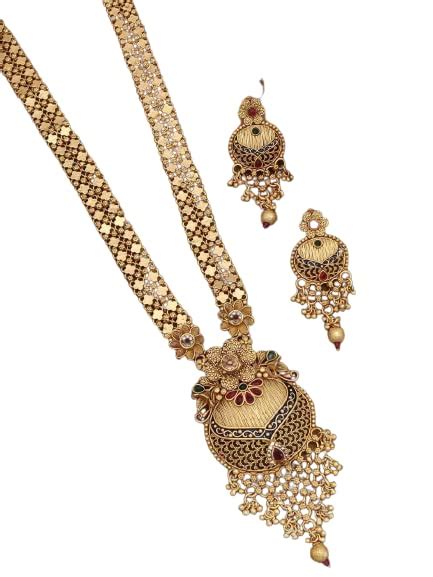 Buy Everlane Rudra Creation Gold Plated Long Necklace Set Wedding