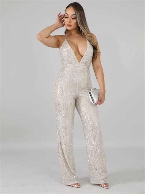 Wholesale Sexy V Neck Backless Sleeveless Sequin Jumpsuit VPA101901WI