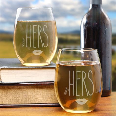 Engraved Hers And Hers Stemless Wine Glasses Tsforyounow