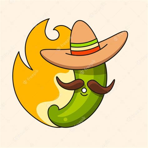 Premium Vector Retro Hot Mexican Green Chili Pepper With Mexican Hat