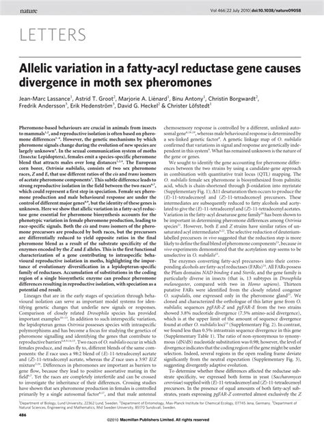 Pdf Allelic Variation In A Fatty Acyl Reductase Gene Causes