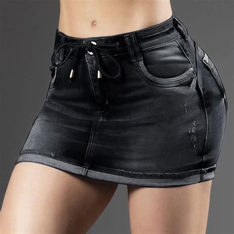 sexy women skirts light washed pencil denim jean mini skirt skinny laced waist pocket skirts