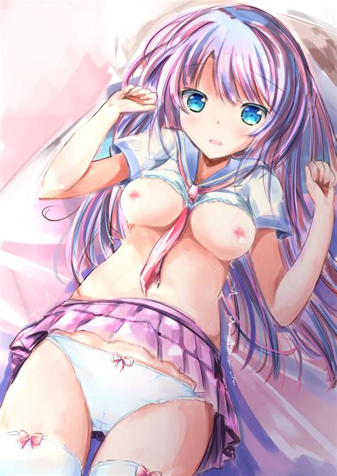 Shihou Haru Original Highres 1girl Blue Bra Blue Eyes Blue Hair Blue Sailor Collar Bow