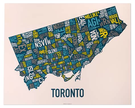 Toronto Neighbourhood Map Artwork 30 X 24 Multi Color Screenprint