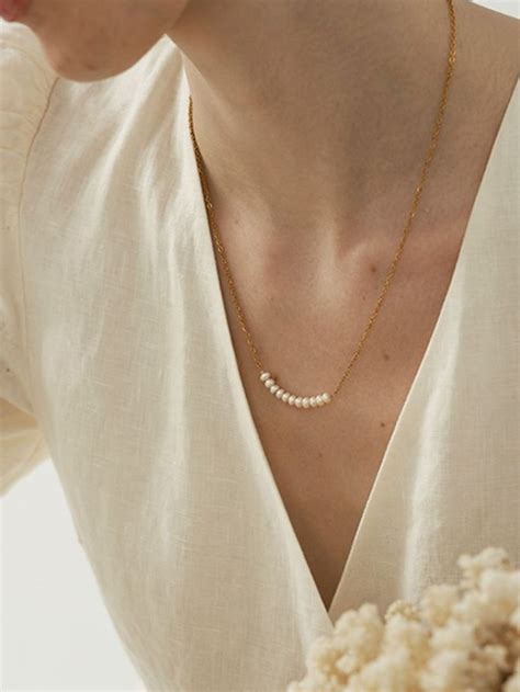 Dainty Pearl Choker Necklace Gift For Her Simple Gold Etsy Pearl