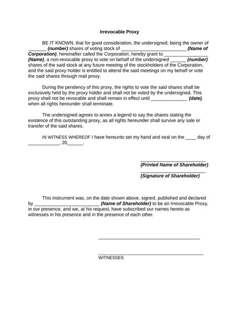 Irrevocable Proxy Form Fill Out And Sign Printable Pdf Template Signnow
