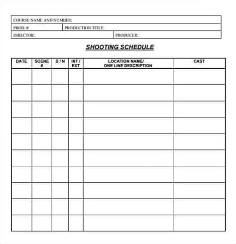 12 Shooting Schedule Templates Word Excel Pdf Word Excel Fomats