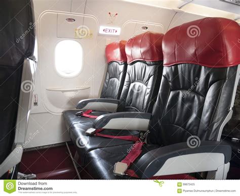 Airplane Flight Safety Concept Emergency Exit Seat In Airplane Stock