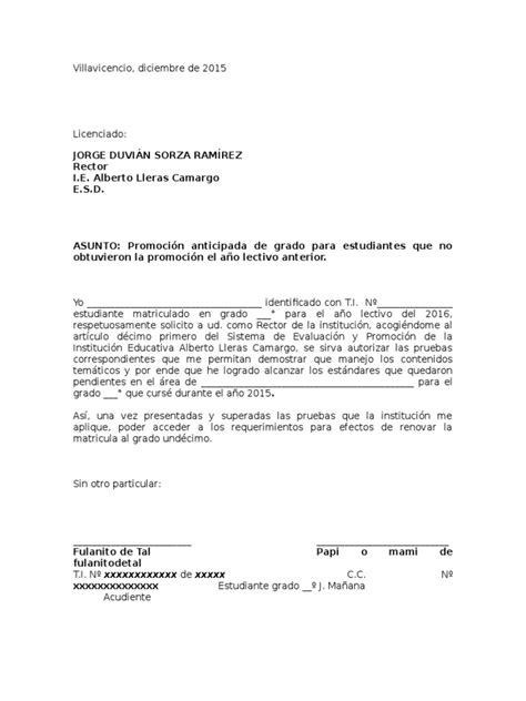 Carta Solicitud Promocion Anticipada Aprendizaje Escuelas