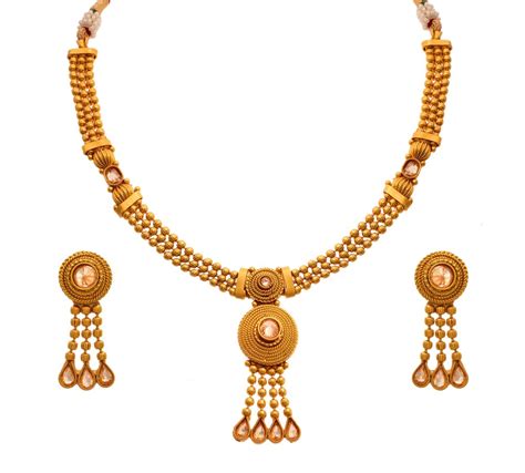 Jfl Golden Gold Plated Bead Polki Diamond Designer Necklace Set Size