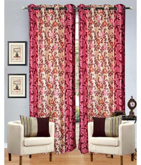 Hargunz Set Of 2 Door Eyelet Curtains Floral Red Buy Hargunz Set Of 2 Door Eyelet Curtains