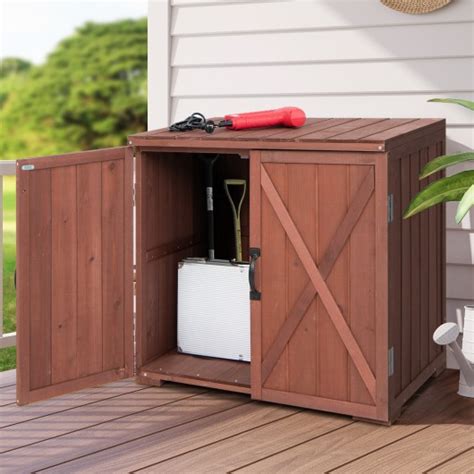 Outdoor Wooden Storage Cabinet With Double Doors Costway