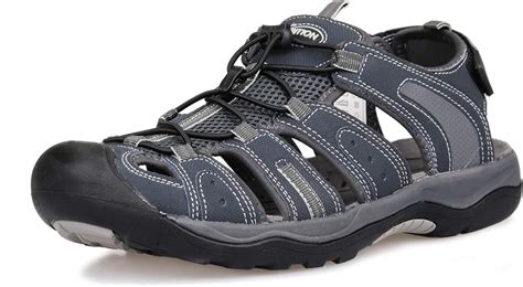 Grition Mens Hiking Sandals Closed Toe Walking Sandals Hook And Loop