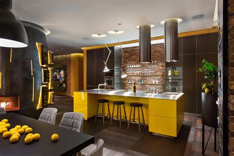 Modern Apartment In Kiev With Unique Fireplace Wine Cabinet
